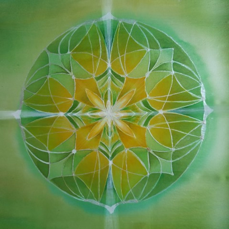 Jarní květ — mandala na hedvábí
